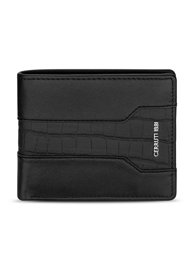 CERRUTI 1881 Men's Black Leather Wallet - Croco & Plain Design