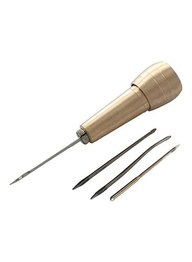 4 Piece Needles Copper Handle Sewing Awl Shoe Repair Tool Gold 2.95inch