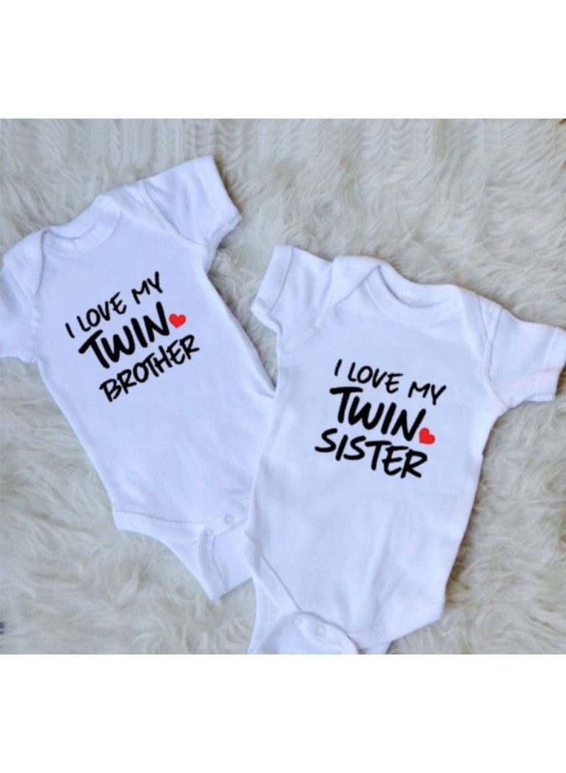 I Love My Twin Brother or Sister Printed Romper