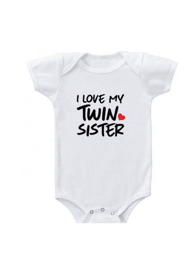 I Love My Twin Brother or Sister Printed Romper