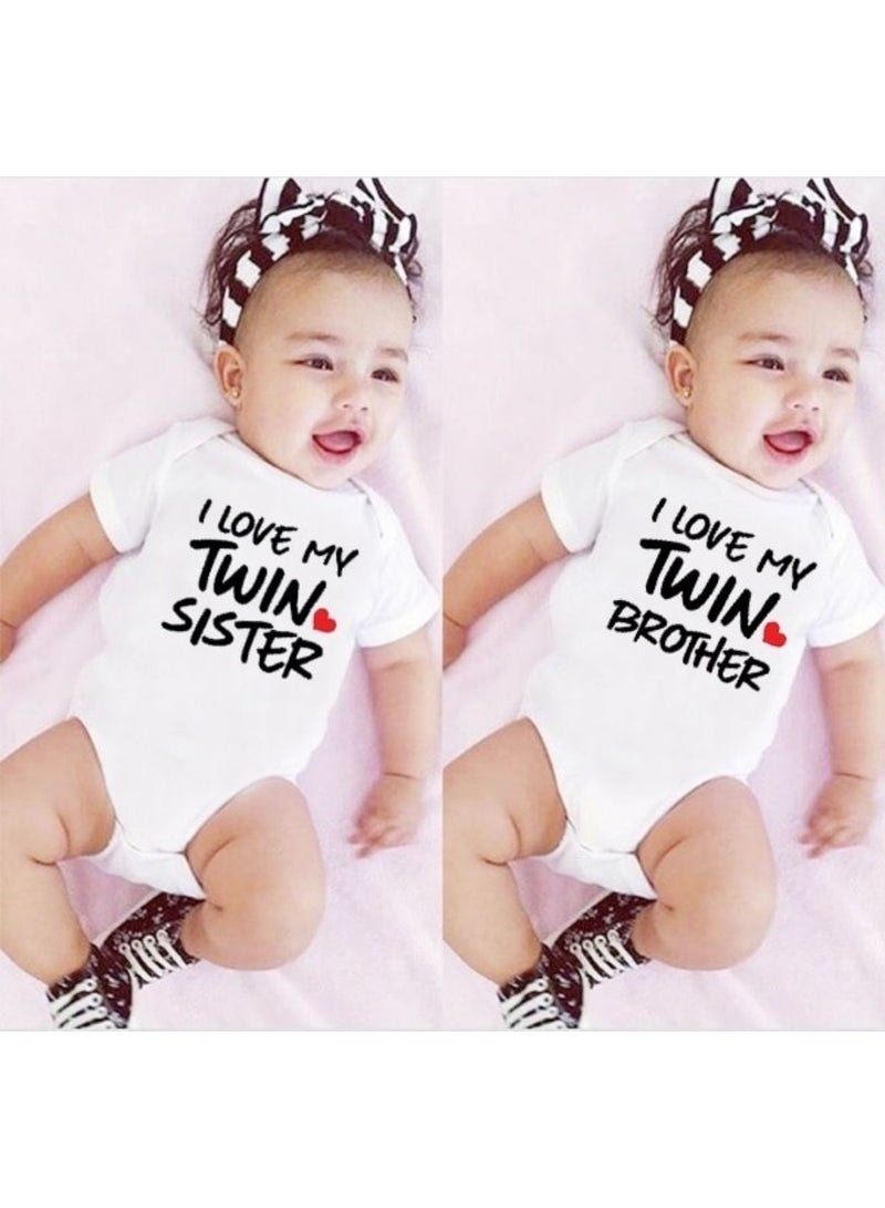 I Love My Twin Brother or Sister Printed Romper