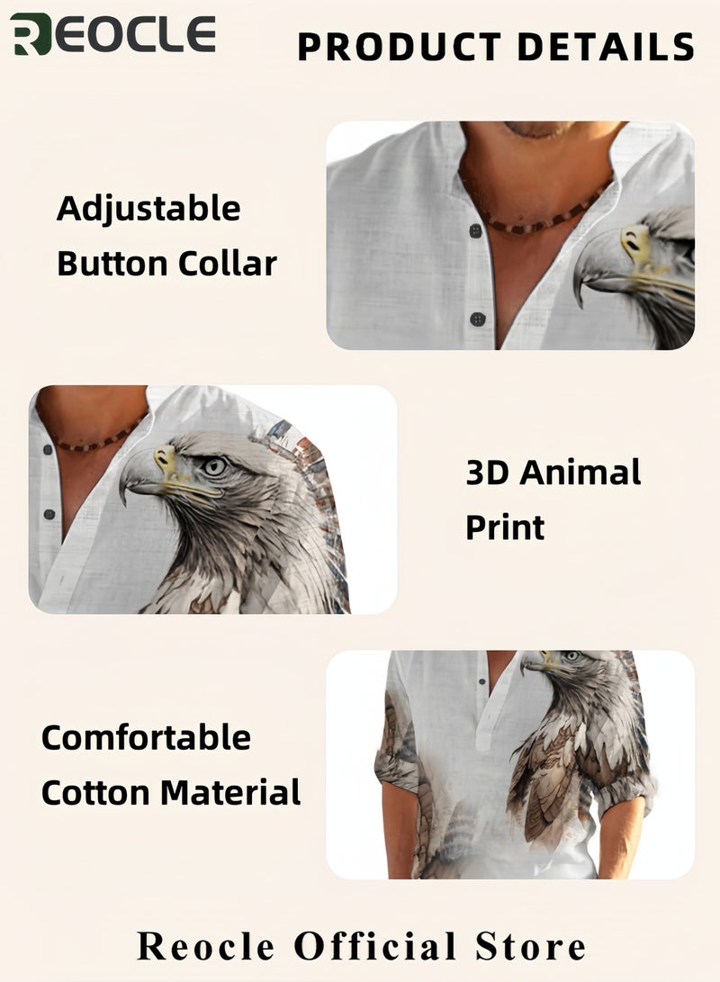 Men's Shirt Animal Stylish 3D Printed Graphic Short Sleeve Shirts Casual Fashion Print Button Down Shirt