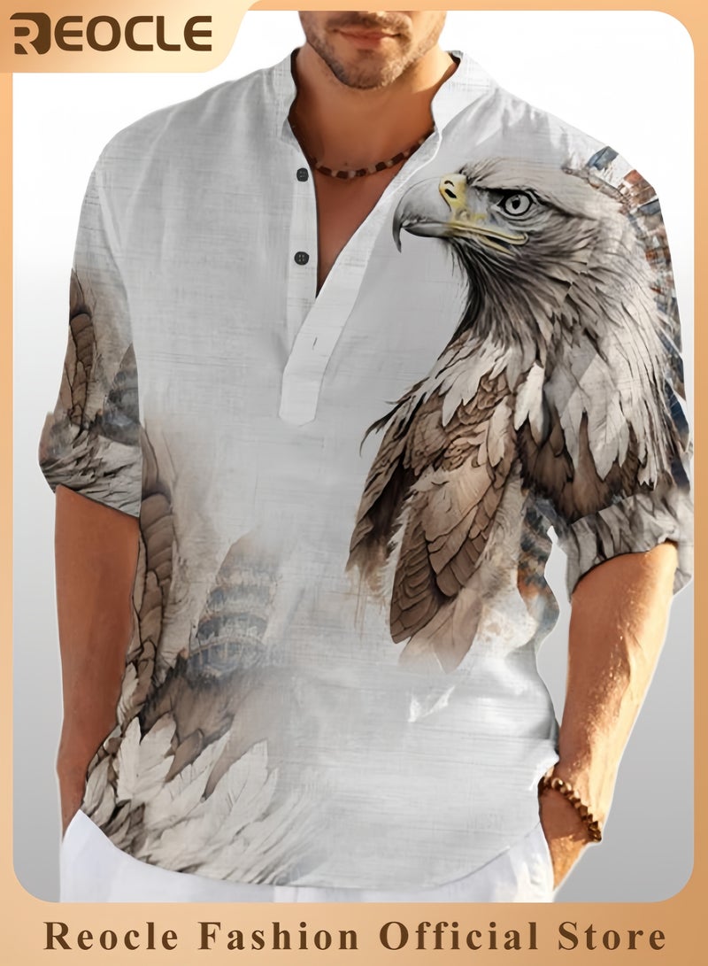 Men's Shirt Animal Stylish 3D Printed Graphic Short Sleeve Shirts Casual Fashion Print Button Down Shirt