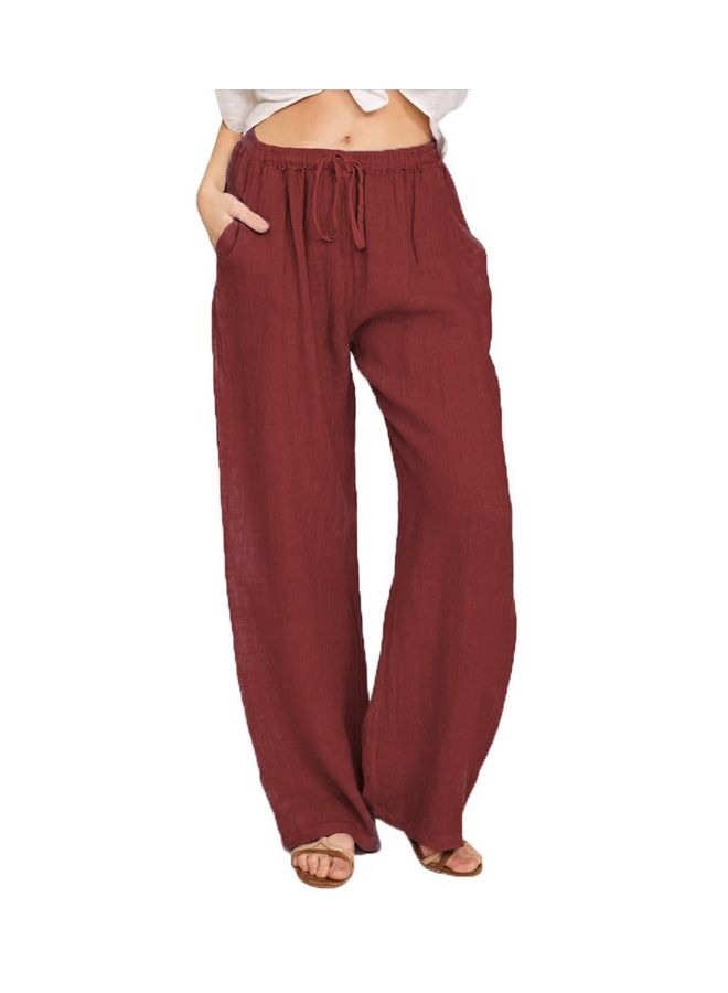 Women Fashionable Loose Cotton Casual Trousers Red