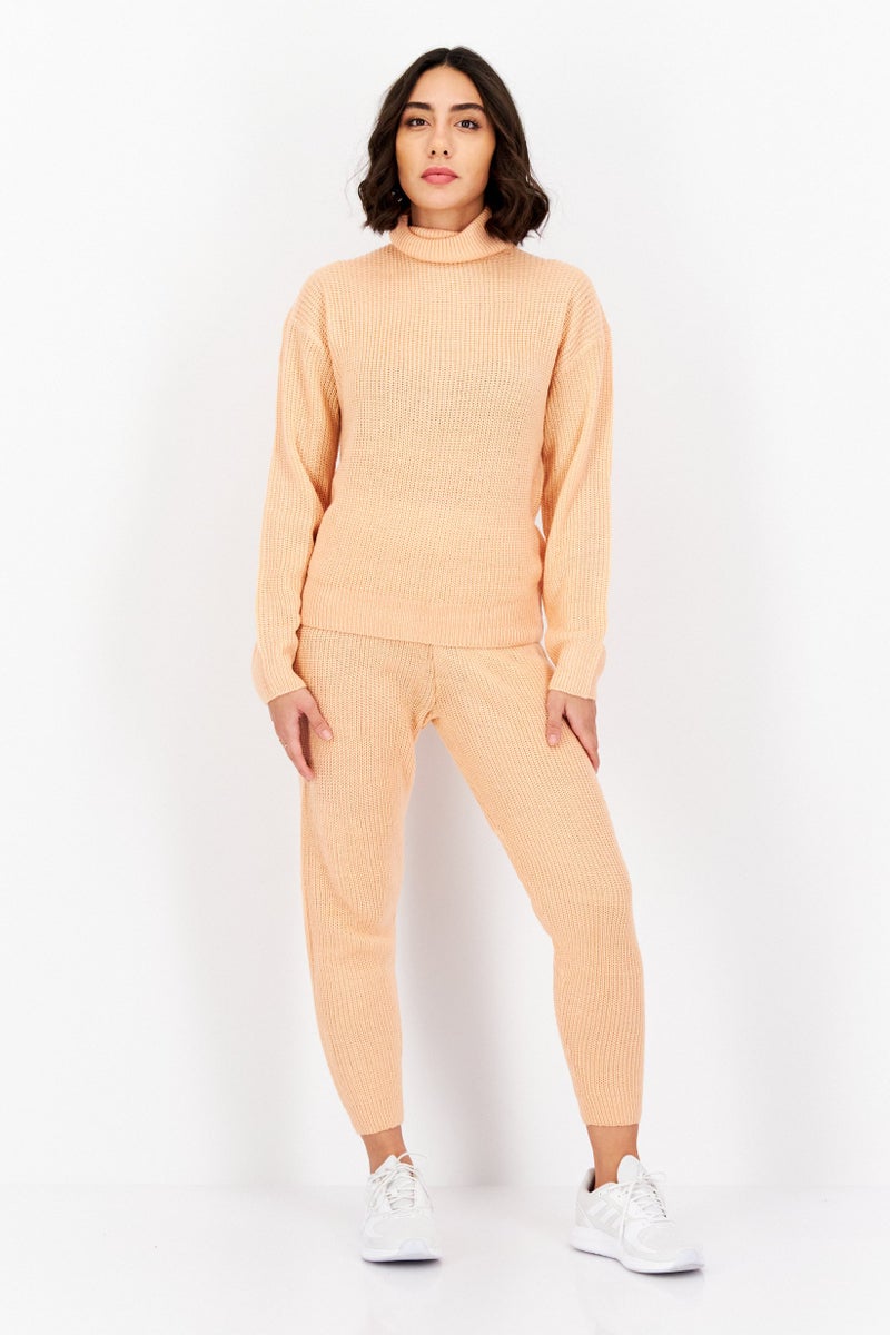 Women Sportswear Fit Knitted Tracksuits, Peach