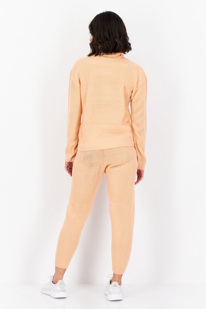 Women Sportswear Fit Knitted Tracksuits, Peach