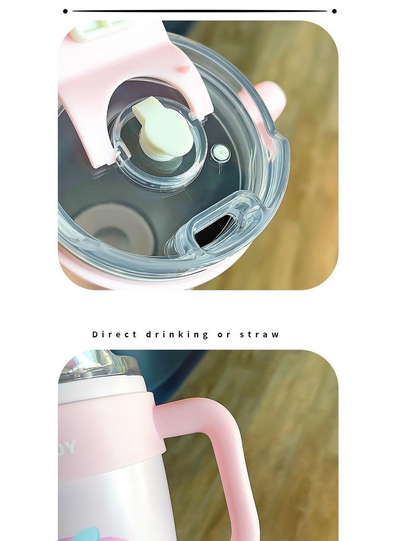 Kuromi Reusable Vacuum quenching Cup, 40oz Cup Large Capacity Vacuum Cup with Straw car Heat Preservation Cold Preservation Large ice Cup , Iced Tea or Coffee, Smoothie More, Cream, 860ml