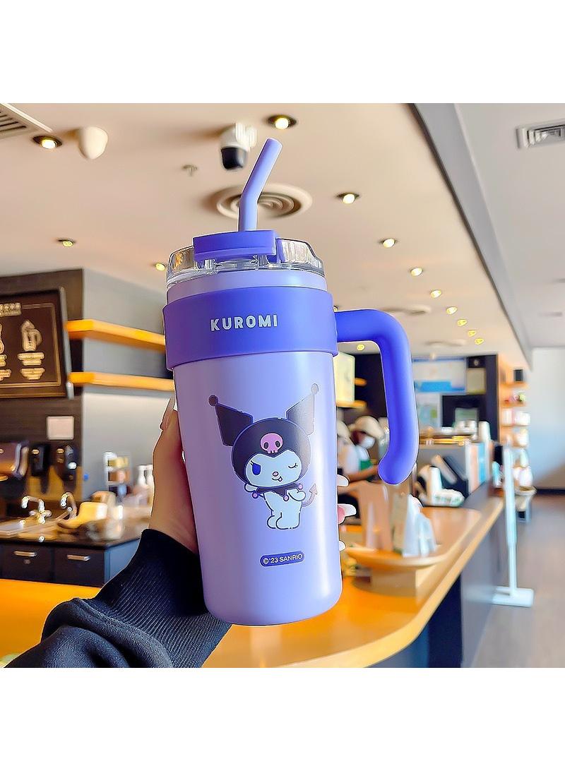 Kuromi Reusable Vacuum quenching Cup, 40oz Cup Large Capacity Vacuum Cup with Straw car Heat Preservation Cold Preservation Large ice Cup , Iced Tea or Coffee, Smoothie More, Cream, 860ml