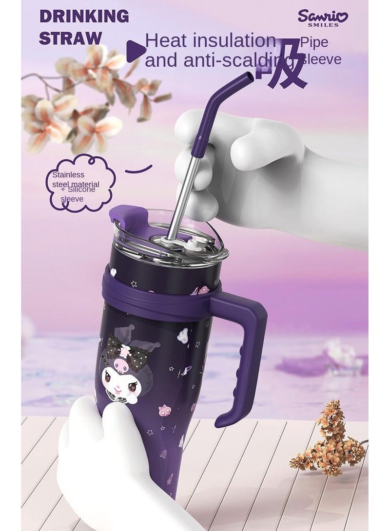 Kuromi Reusable Vacuum quenching Cup, 40oz Cup Large Capacity Vacuum Cup with Straw car Heat Preservation Cold Preservation Large ice Cup , Iced Tea or Coffee, Smoothie More, Cream, 40 oz
