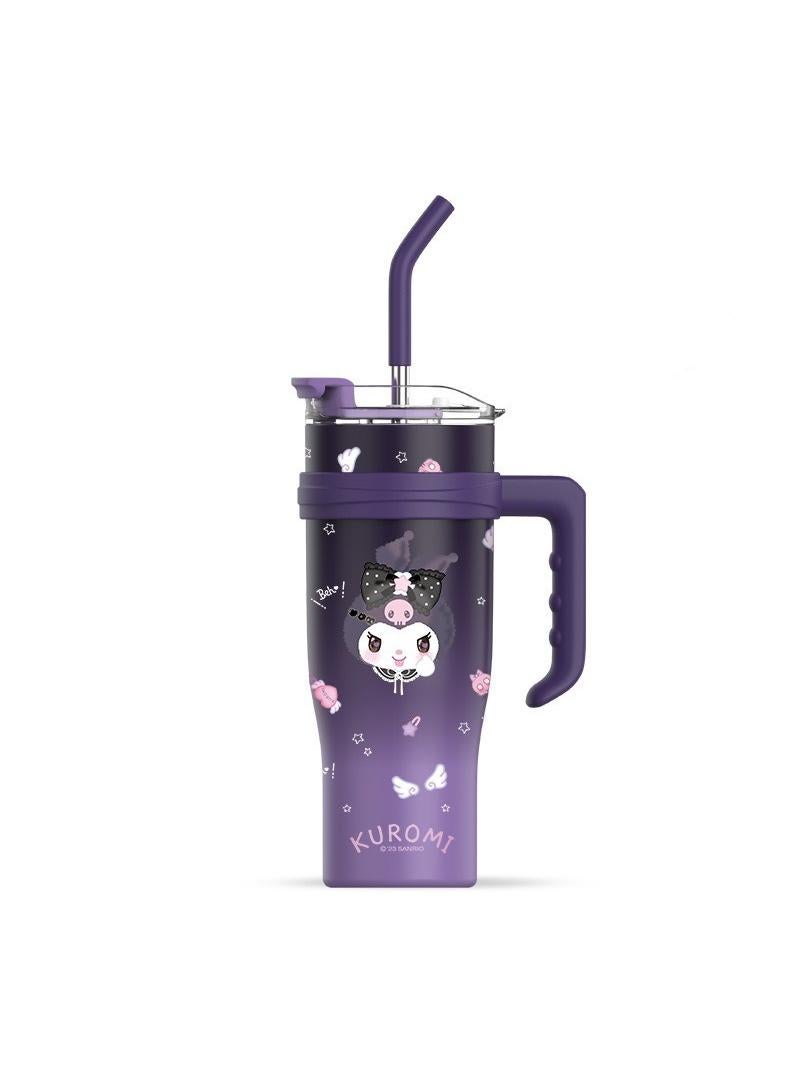 Kuromi Reusable Vacuum quenching Cup, 40oz Cup Large Capacity Vacuum Cup with Straw car Heat Preservation Cold Preservation Large ice Cup , Iced Tea or Coffee, Smoothie More, Cream, 40 oz