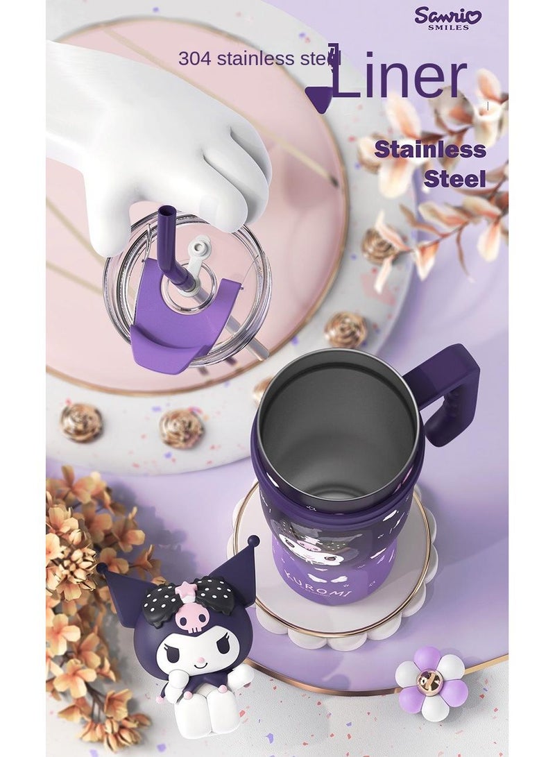 Kuromi Reusable Vacuum quenching Cup, 40oz Cup Large Capacity Vacuum Cup with Straw car Heat Preservation Cold Preservation Large ice Cup , Iced Tea or Coffee, Smoothie More, Cream, 40 oz