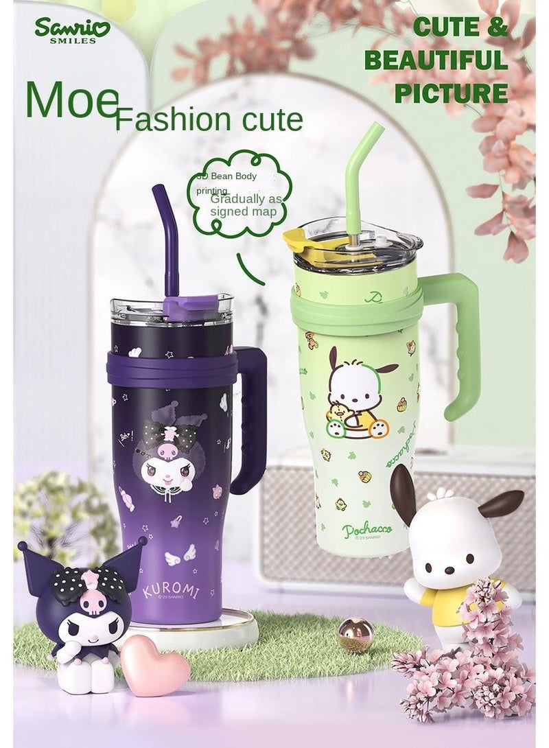 Pochacco Reusable Vacuum quenching Cup, 40oz Cup Large Capacity Vacuum Cup with Straw car Heat Preservation Cold Preservation Large ice Cup , Iced Tea or Coffee, Smoothie More, Cream, 40 oz