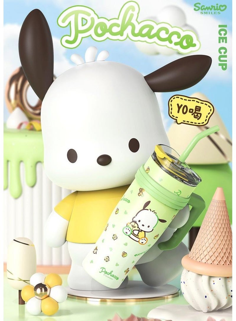 Pochacco Reusable Vacuum quenching Cup, 40oz Cup Large Capacity Vacuum Cup with Straw car Heat Preservation Cold Preservation Large ice Cup , Iced Tea or Coffee, Smoothie More, Cream, 40 oz