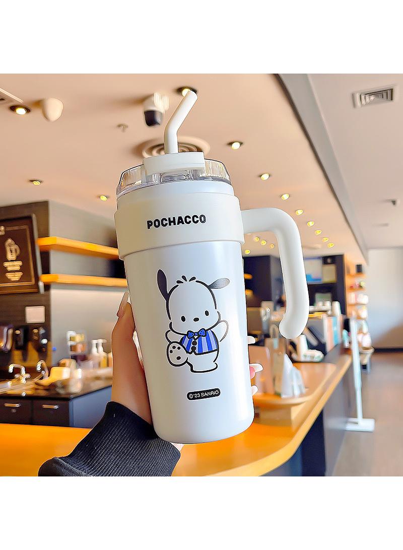 Pochacco  Reusable Vacuum quenching Cup, 40oz Cup Large Capacity Vacuum Cup with Straw car Heat Preservation Cold Preservation Large ice Cup , Iced Tea or Coffee, Smoothie More, Cream, 860ml