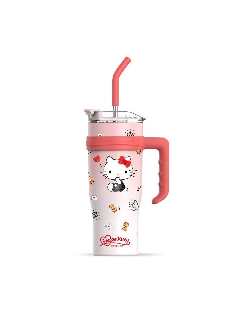 Hello Kitty Reusable Vacuum quenching Cup, 40oz Cup Large Capacity Vacuum Cup with Straw car Heat Preservation Cold Preservation Large ice Cup , Iced Tea or Coffee, Smoothie More, Cream, 40 oz