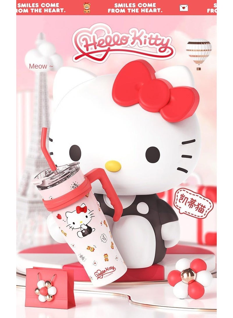 Hello Kitty Reusable Vacuum quenching Cup, 40oz Cup Large Capacity Vacuum Cup with Straw car Heat Preservation Cold Preservation Large ice Cup , Iced Tea or Coffee, Smoothie More, Cream, 40 oz