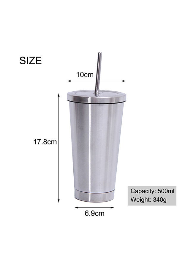 Hot & Cold Drink Vacuum Insulated Flask With Straw Silver 17.8x10centimeter