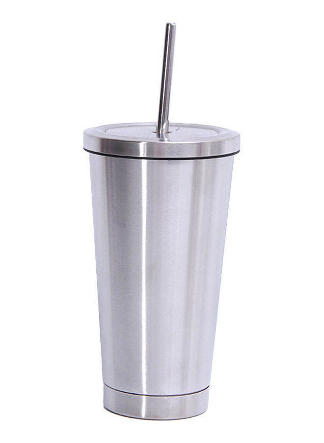 Hot & Cold Drink Vacuum Insulated Flask With Straw Silver 17.8x10centimeter