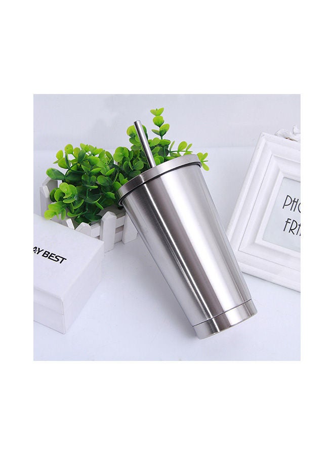 Hot & Cold Drink Vacuum Insulated Flask With Straw Silver 17.8x10centimeter