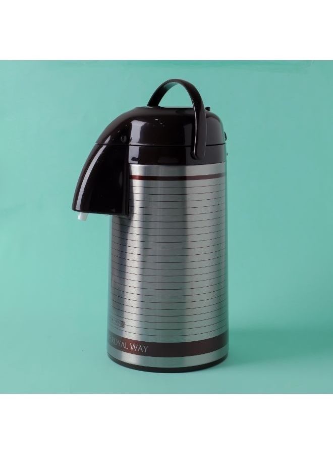 Airpot Flask, 3L, Double Wall Vacuum Insulation| RF10501 | Asbestos-Free Glass Inner | 360 Rotating Base; Splash-Proof Nozzle | Portable And Leak-Resistant | Keep Drinks Hot Or Cold for Hours Dark Brown/Silver 3.0Liters