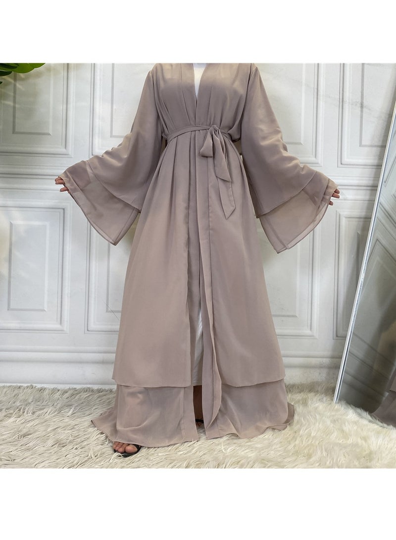 Women Abaya, Comfortable Muslim Dress Solid Loose Fit Long Cardigan Hijab, Durable And Breathable Robe Open Front Kaftan Maxi Dress For Women Teens, (Size XL,  Apricot)