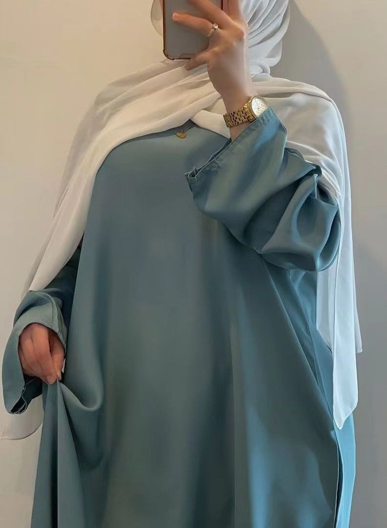 Muslim Abaya Dress, Fashion Summer Solid Round Neck Kimono Islamic Abaya, Comfortable Breathable Turkish Islamic Robe Dress for Women for Home, Prayer, Outdoor, Festival, ( Size L,  Mist Blue)