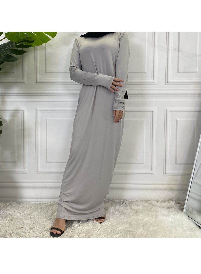 Mock Neck Casual Abaya, Soft Breathable Long Sleeve Women Abaya Dress, Long Lasting Comfortable Normal Muslim Women Islamic Dress for Prayer, Daily Wear, Occasion Wear, ( Size XL, Grey )