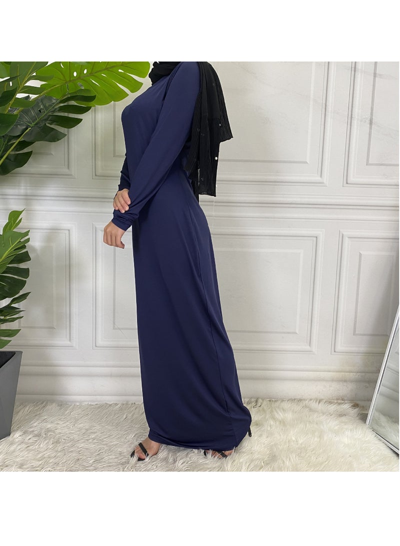 Mock Neck Casual Abaya, Soft Breathable Long Sleeve Women Abaya Dress, Long Lasting Comfortable Normal Muslim Women Islamic Dress for Prayer, Daily Wear, Occasion Wear, ( Size S, Royal Blue )