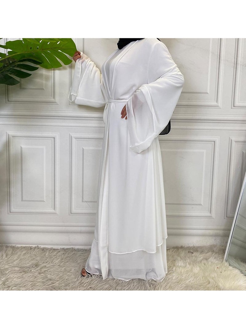 Women Abaya, Comfortable Muslim Dress Solid Loose Fit Long Cardigan Hijab, Durable And Breathable Robe Open Front Kaftan Maxi Dress For Women Teens, (Size XL, White )