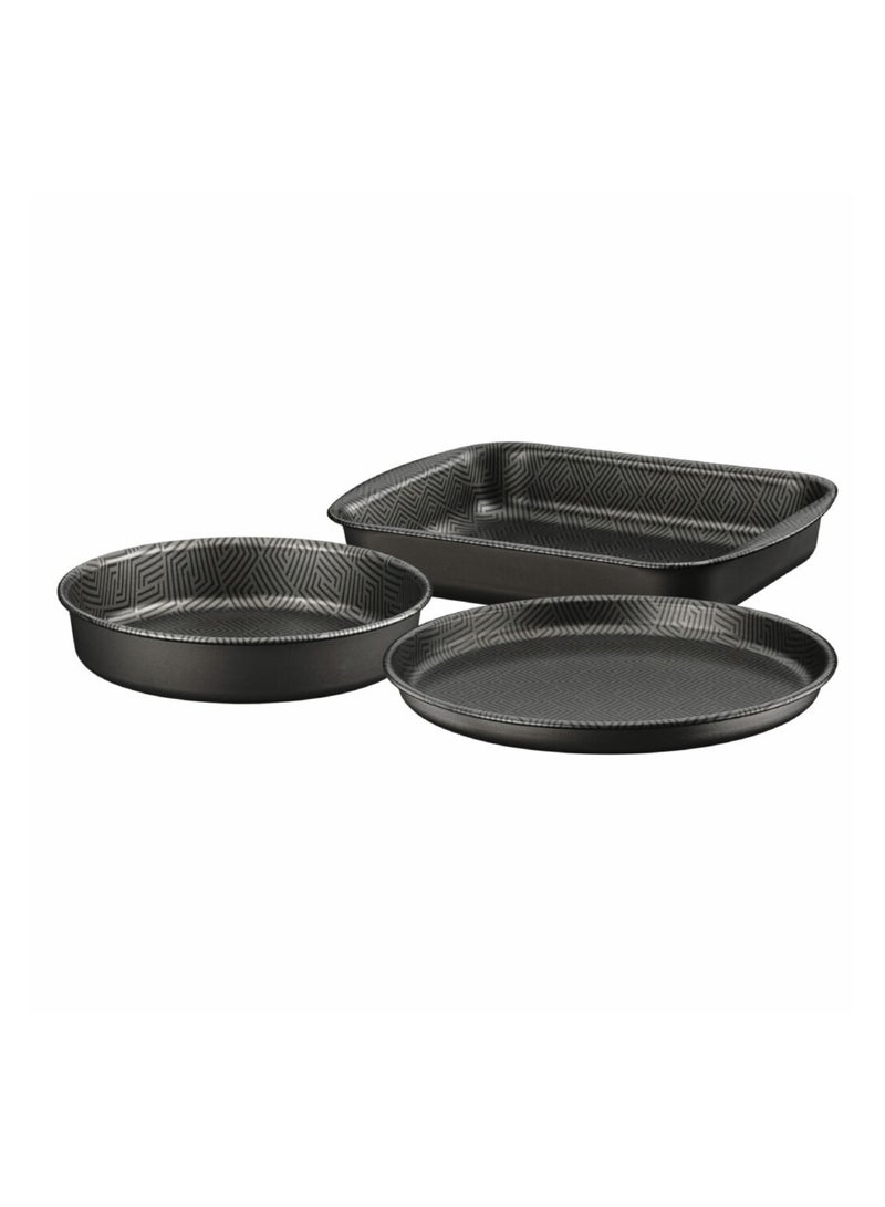 TRAMONTINA Paris 3 Pieces Black Aluminum Roasting Pan Set with Interior and Exterior Starflon Max PFOA Free Nonstick Coating