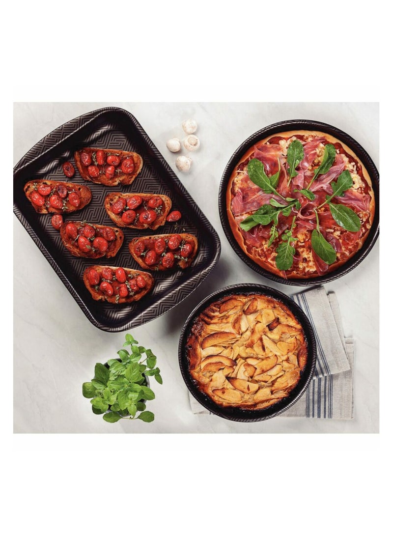 TRAMONTINA Paris 3 Pieces Black Aluminum Roasting Pan Set with Interior and Exterior Starflon Max PFOA Free Nonstick Coating