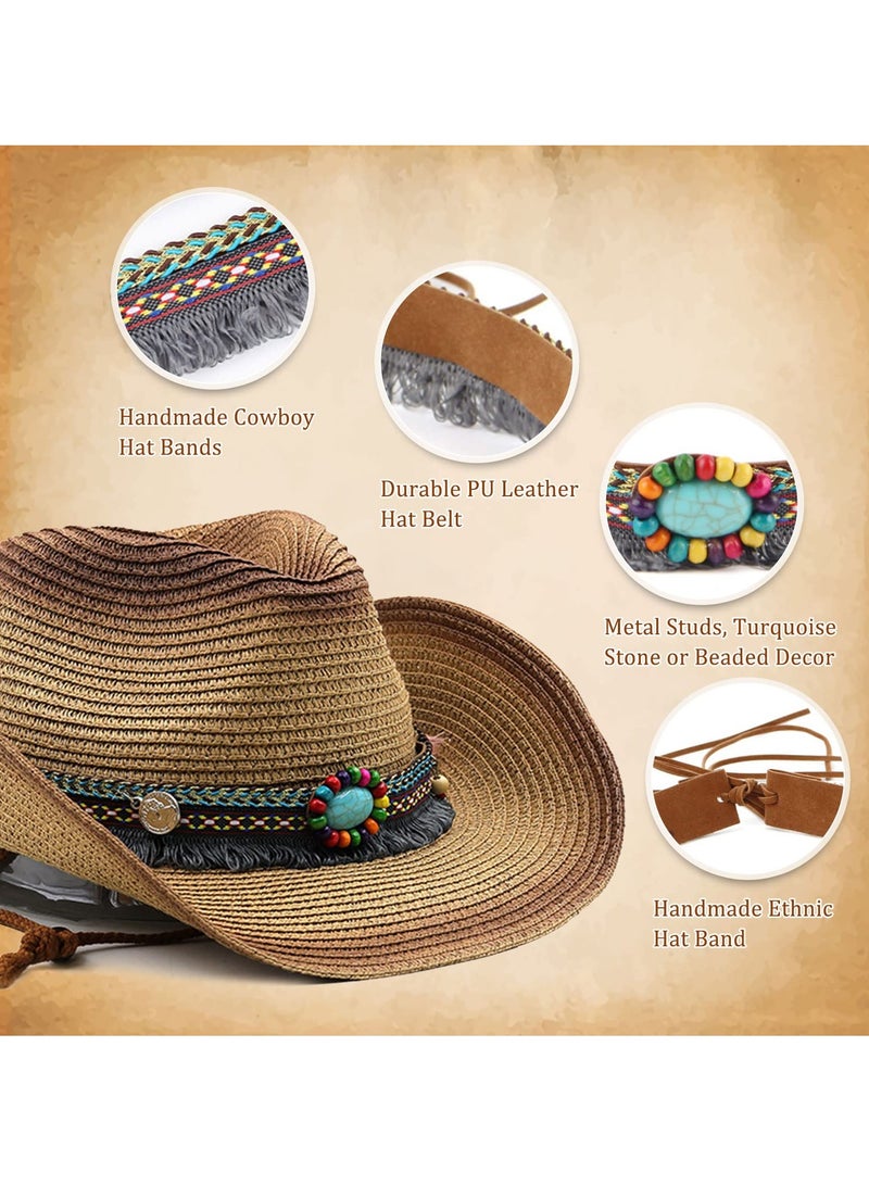 Handmade Adjustable Cowboy Hat Bands, Soft PU Leather, Western Style, Fits Fedora and Straw Hats Perfectly