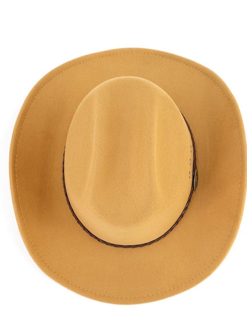 Classic Cowboy Hat Men Western for Adults, with Felt Wide Brim Cowgirl Panama Outdoor Cap  Beach