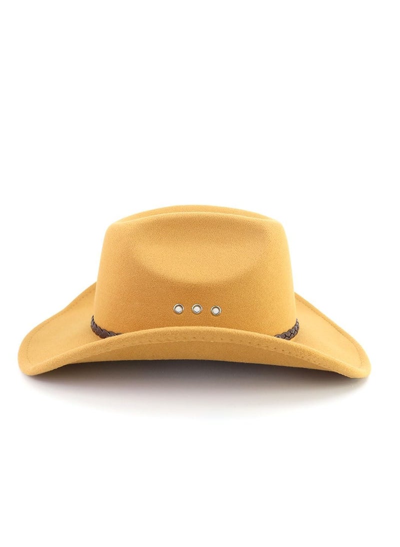 Classic Cowboy Hat Men Western for Adults, with Felt Wide Brim Cowgirl Panama Outdoor Cap  Beach