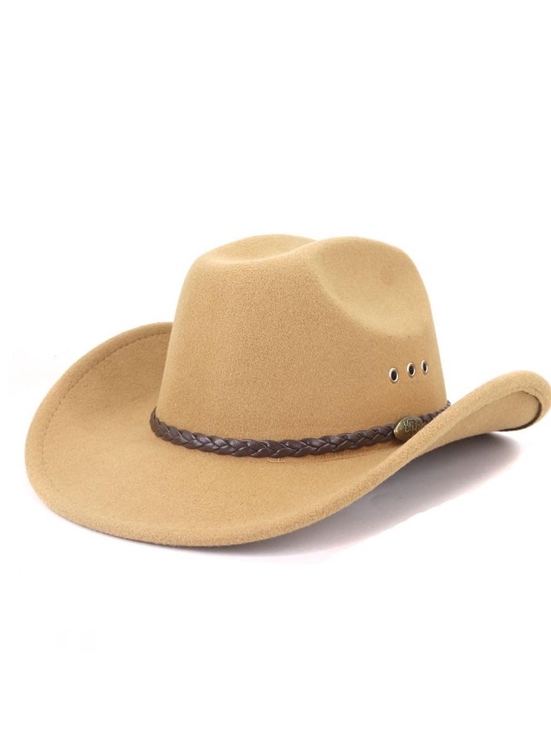 Classic Cowboy Hat Men Western for Adults, with Felt Wide Brim Cowgirl Panama Outdoor Cap  Beach