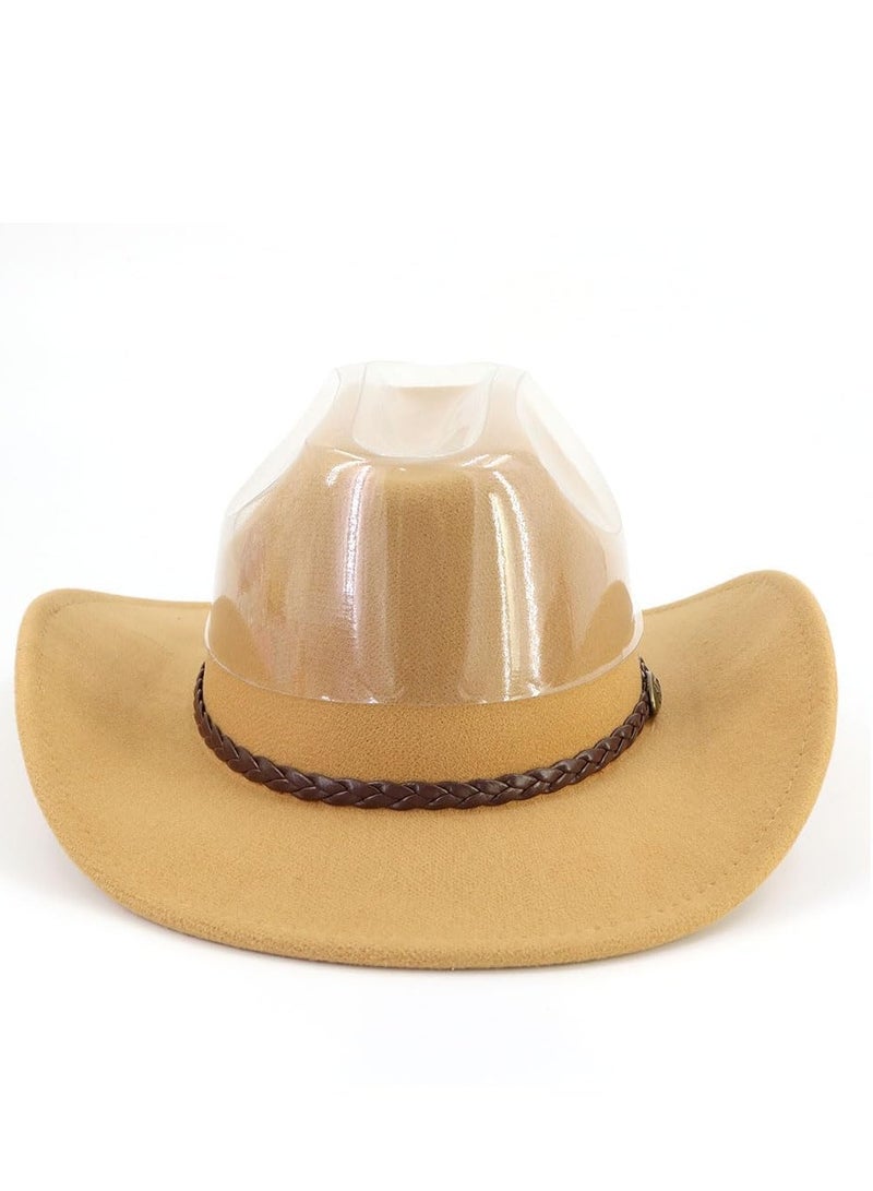 Classic Cowboy Hat Men Western for Adults, with Felt Wide Brim Cowgirl Panama Outdoor Cap  Beach