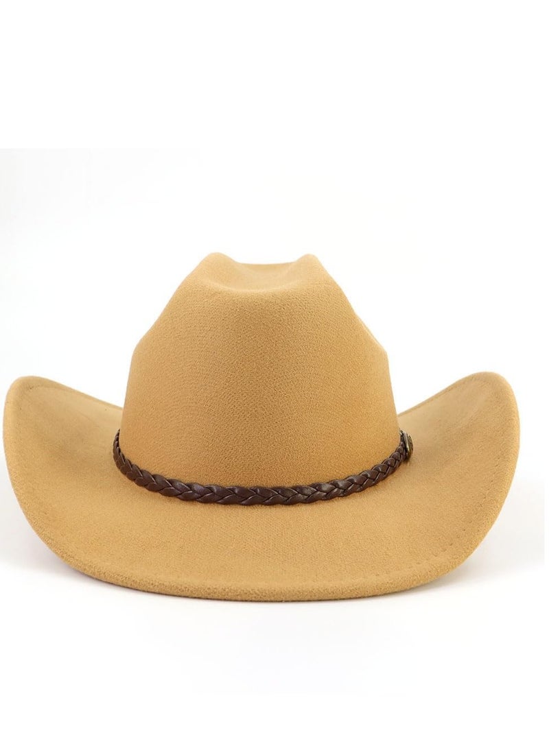 Classic Cowboy Hat Men Western for Adults, with Felt Wide Brim Cowgirl Panama Outdoor Cap  Beach