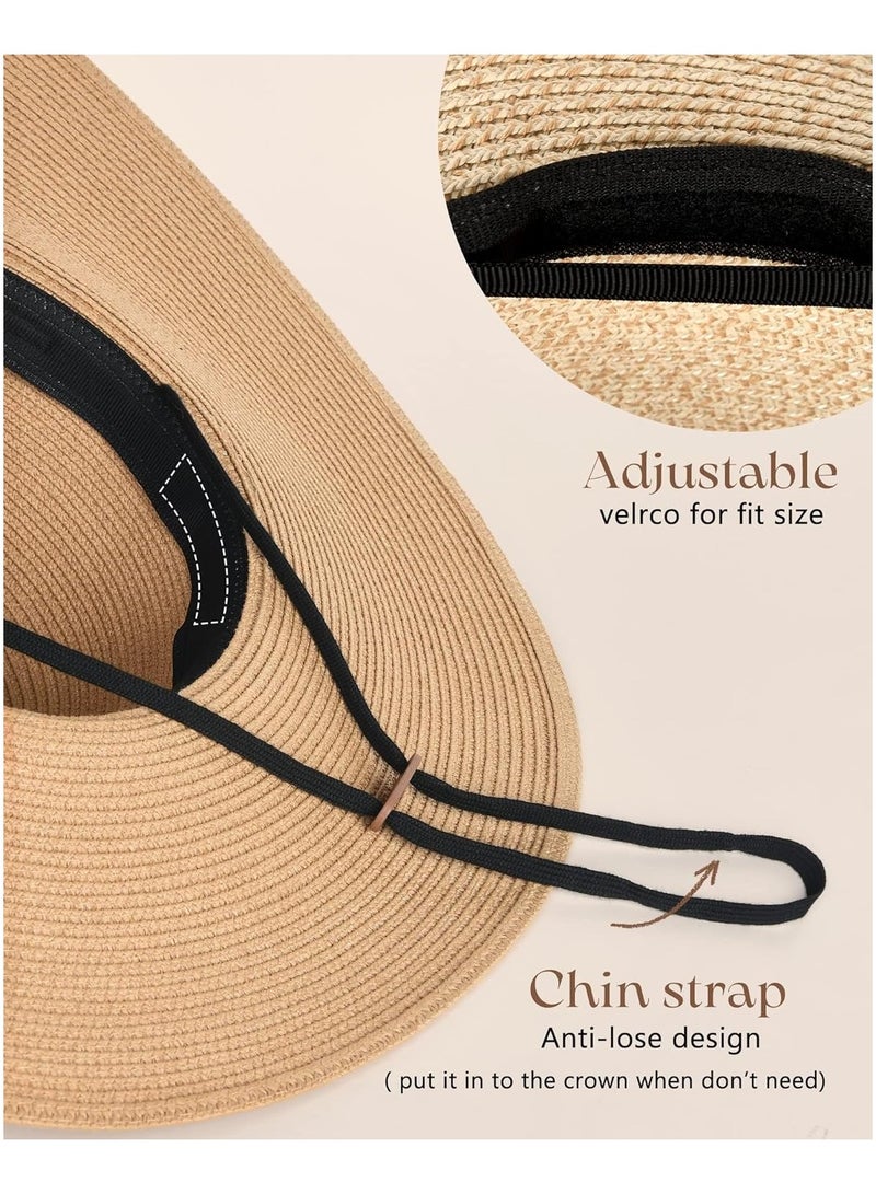 Womens Sun Straw Hat Wide Brim UPF 50 Summer Hat Foldable Roll up Floppy Beach Hats for Women