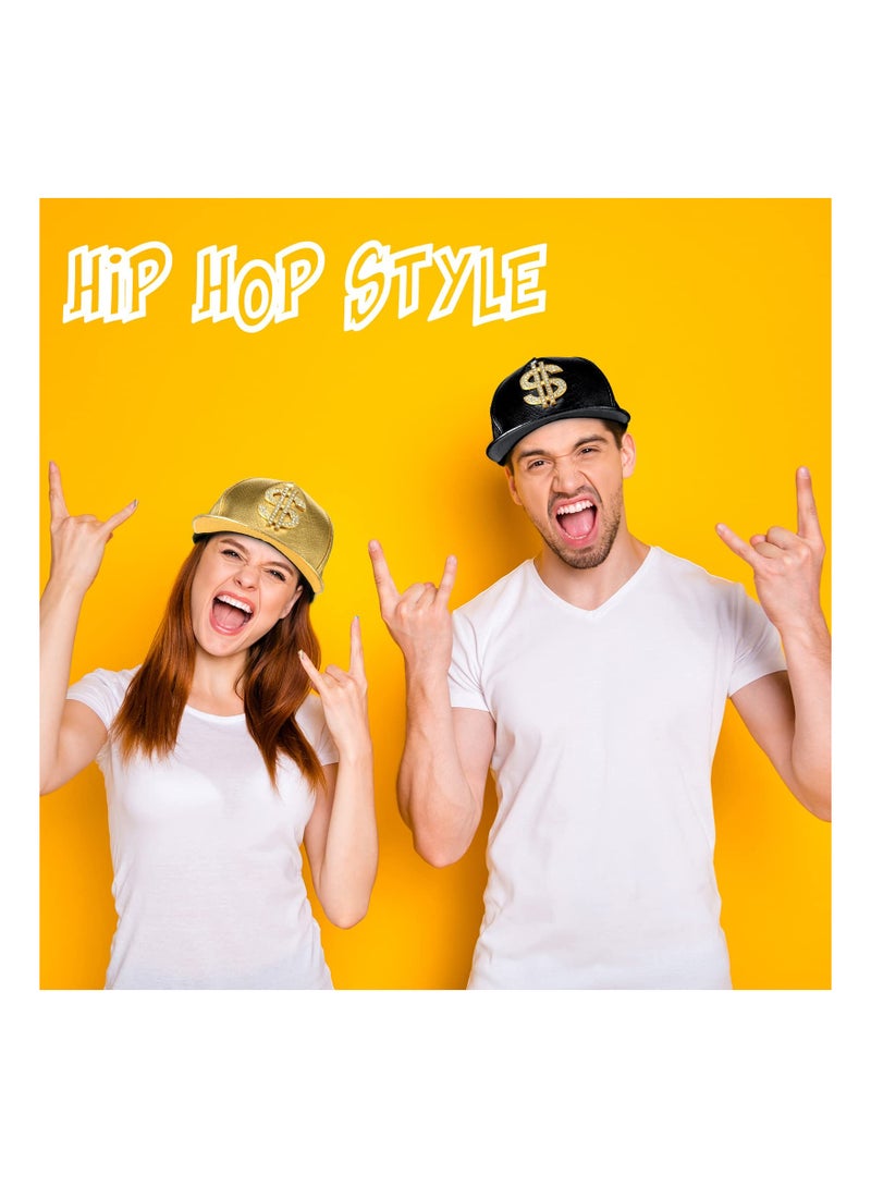 3PCS Gold Hip Hop Cap Set, Funny Adjustable Baseball Snapback Hat with Dollar Sign, 80s 90s Style, Leather Brim, Unisex Outdoor Hat for Men and Women.