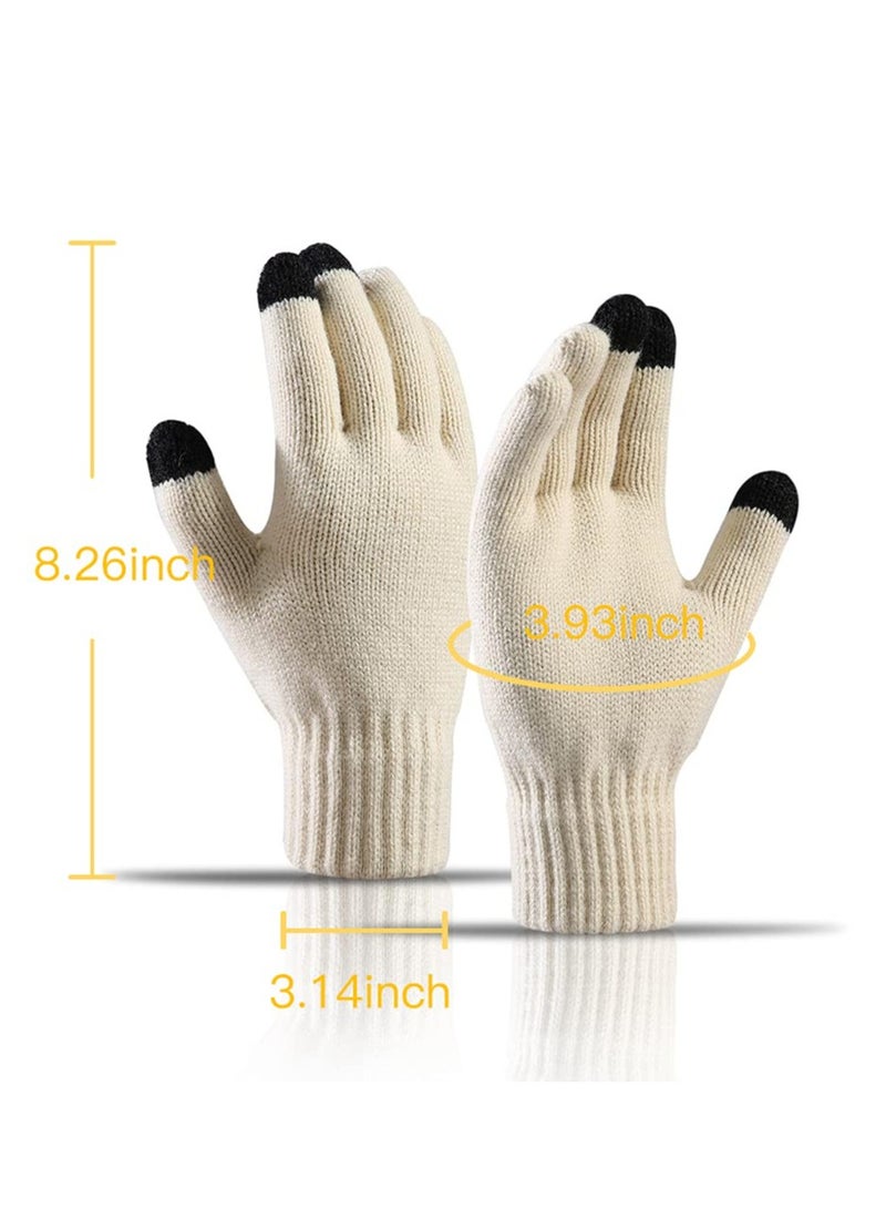 Womens Winter Warm Knit Beanie Scarf Hat Touchscreen Gloves Long Neck Scarf Set with Fleece Lined Skull Caps Warm Knitted Hat Scarves Gifts for Women Beige