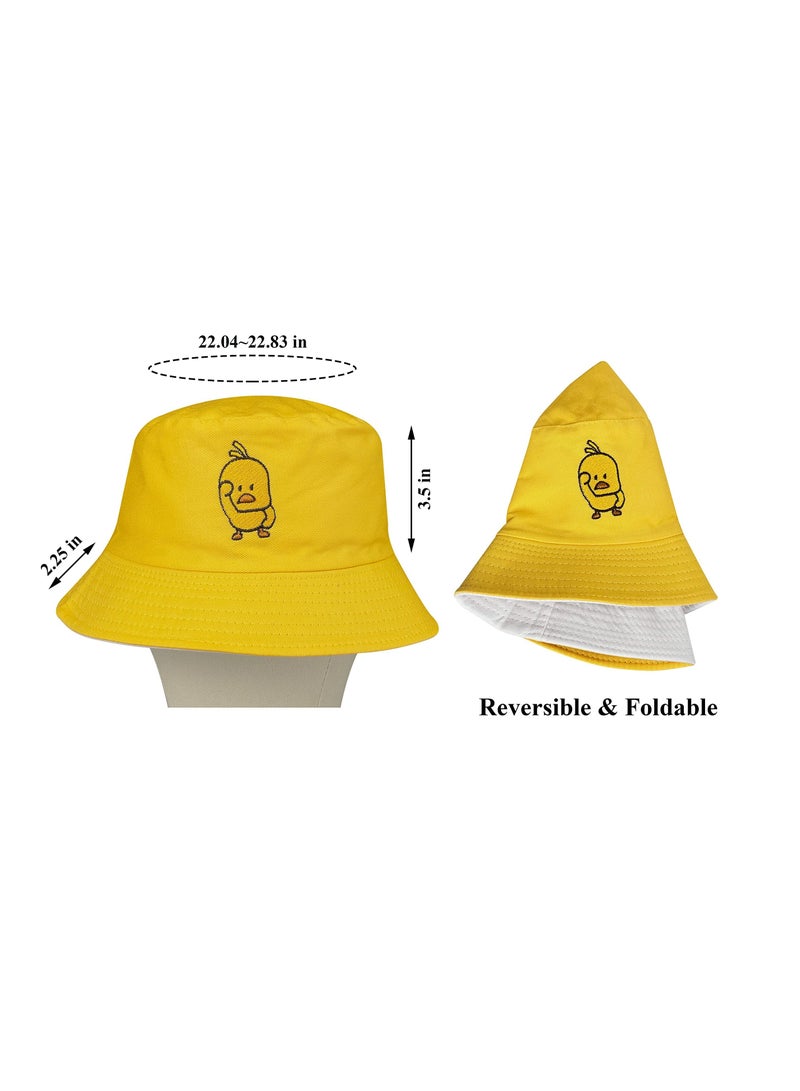 Unisex Duck Embroidered Bucket Hat Fashion Reversible Fisherman Cap