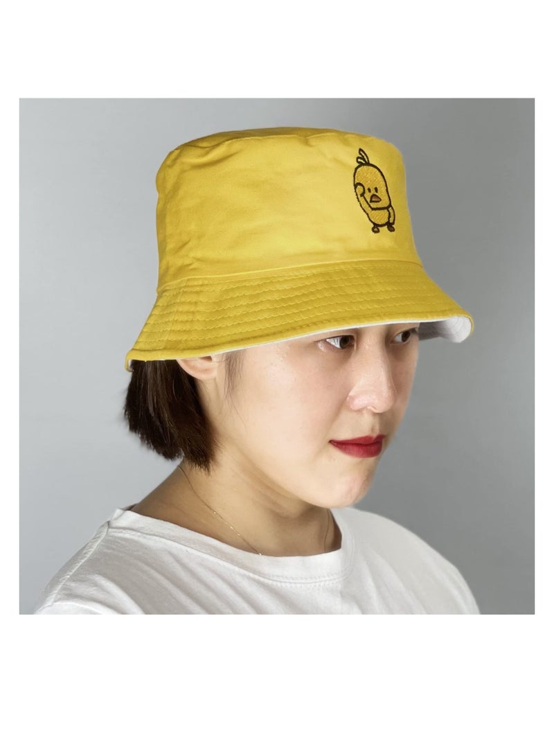 Unisex Duck Embroidered Bucket Hat Fashion Reversible Fisherman Cap