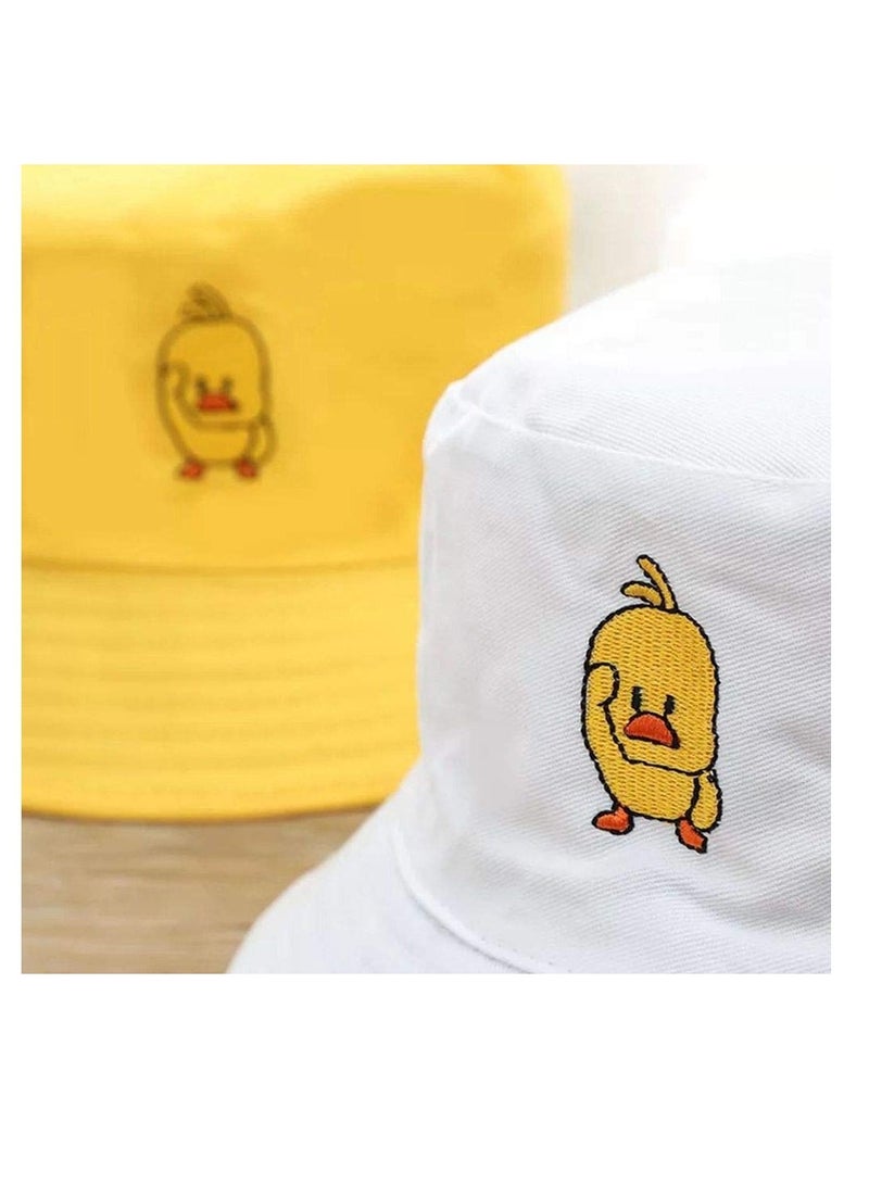 Unisex Duck Embroidered Bucket Hat Fashion Reversible Fisherman Cap