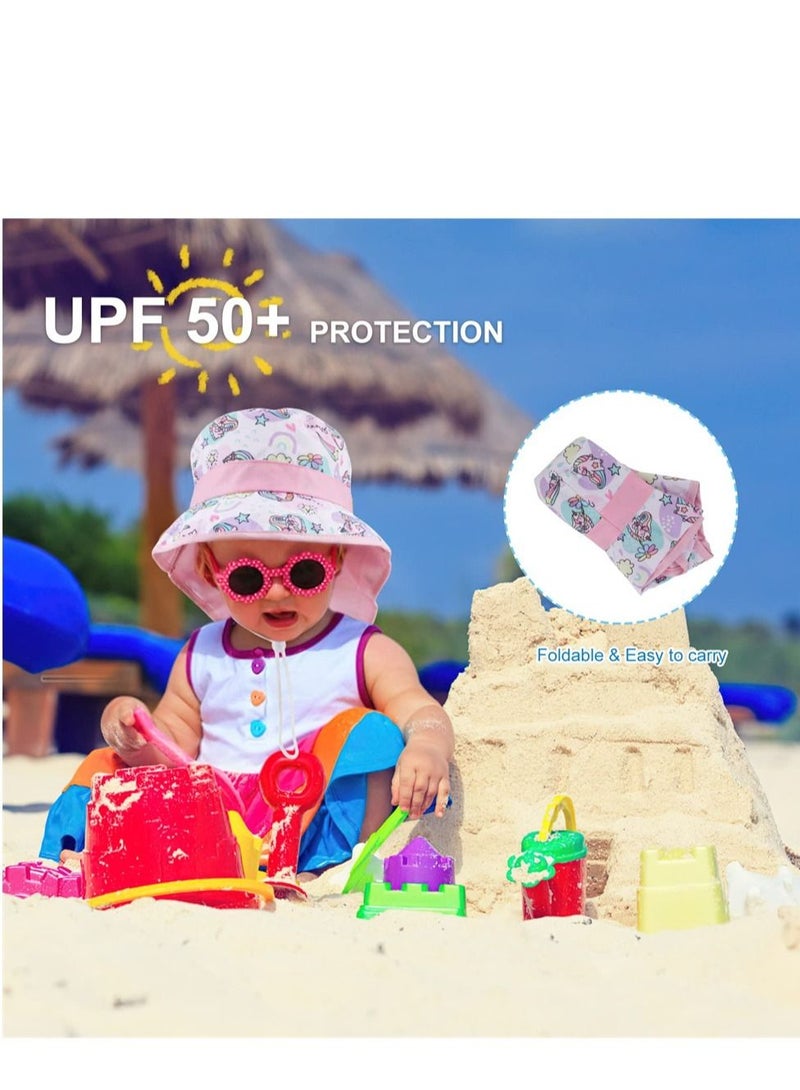 Kids Sun Hat for Girls, Bucket Hat Toddler UV Protection Beach Hat Kids Foldable Adjustable Cotton Fishing Hat for Girls 2-8 Years