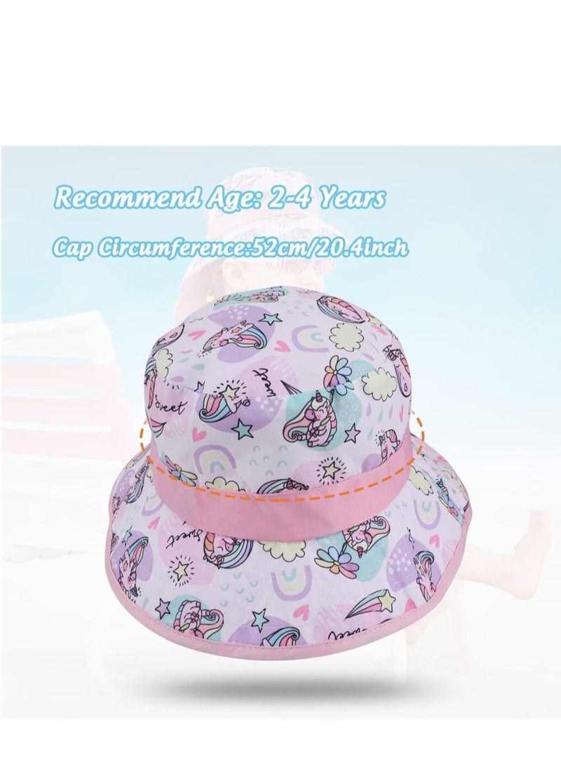 Kids Sun Hat for Girls, Bucket Hat Toddler UV Protection Beach Hat Kids Foldable Adjustable Cotton Fishing Hat for Girls 2-8 Years