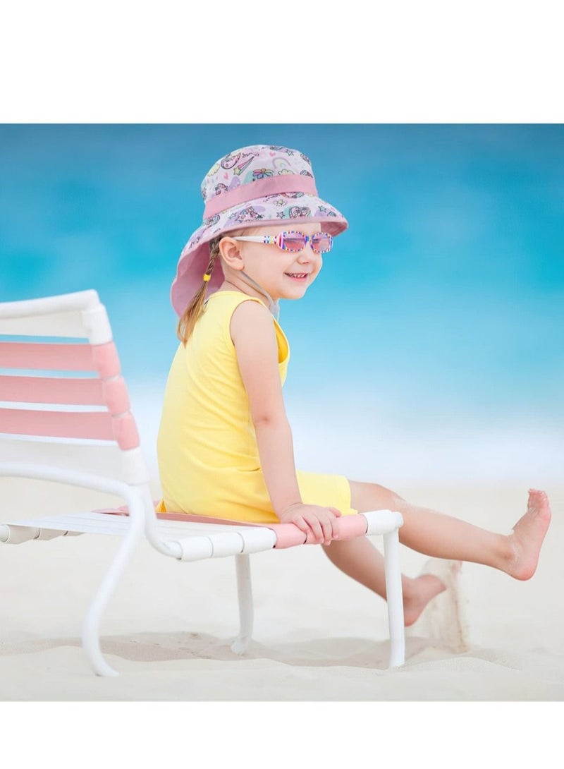 Kids Sun Hat for Girls, Bucket Hat Toddler UV Protection Beach Hat Kids Foldable Adjustable Cotton Fishing Hat for Girls 2-8 Years