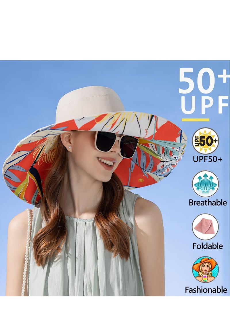 Wide Brim Hats for Women, Packable Extra Large Brim Floppy Sun Hat Reversible UPF 50+ Beach Sun Bucket Hat, Travel hat, Hiking hat, Fishing hat