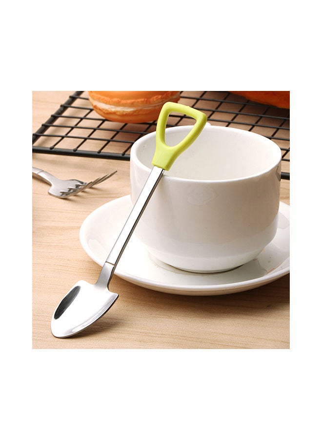 Shovel Shaped Teaspoon Silver/Green 21x5x5centimeter