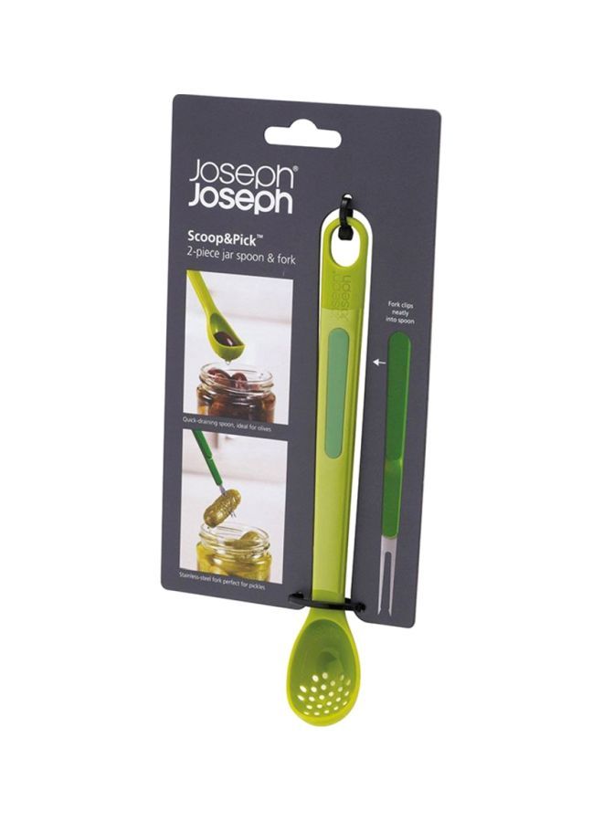 2-Piece Scoop And Pick Jar Spoon Fork Set Green 20x2.7x2.7cm