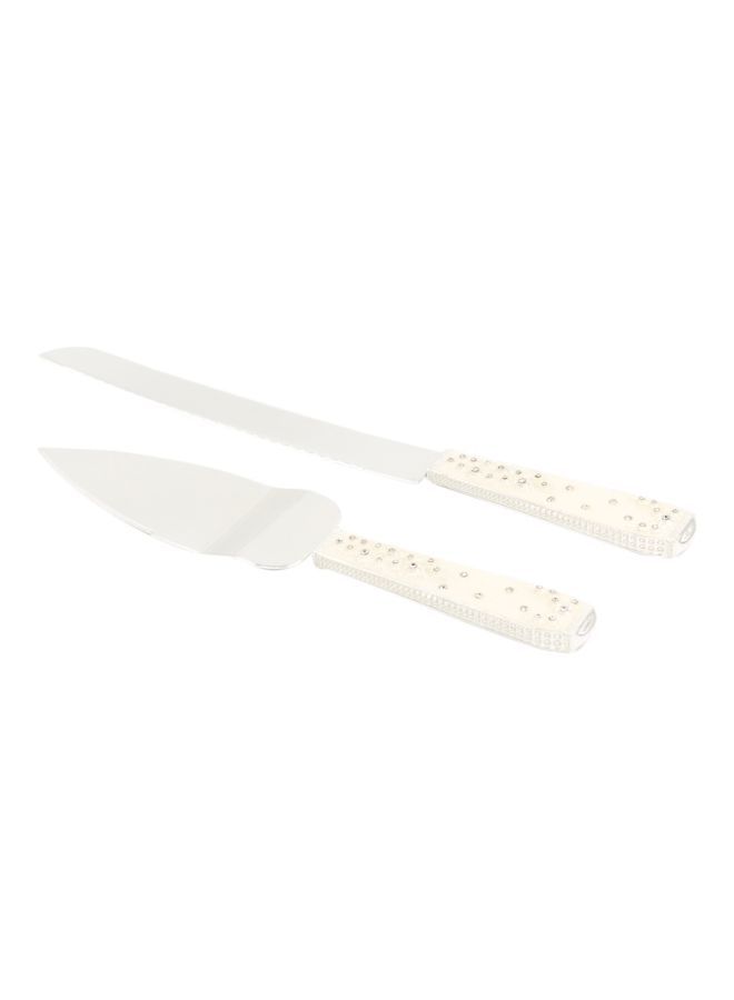 2-Piece Cake Knife Set White/Silver 1xCake Shovel 13x37x3, 1xLarge 20cm